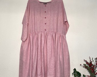 Linen dress, Midi linen dress, Oversize dress, Dress with pockets, Sunny dress, Ready to ship