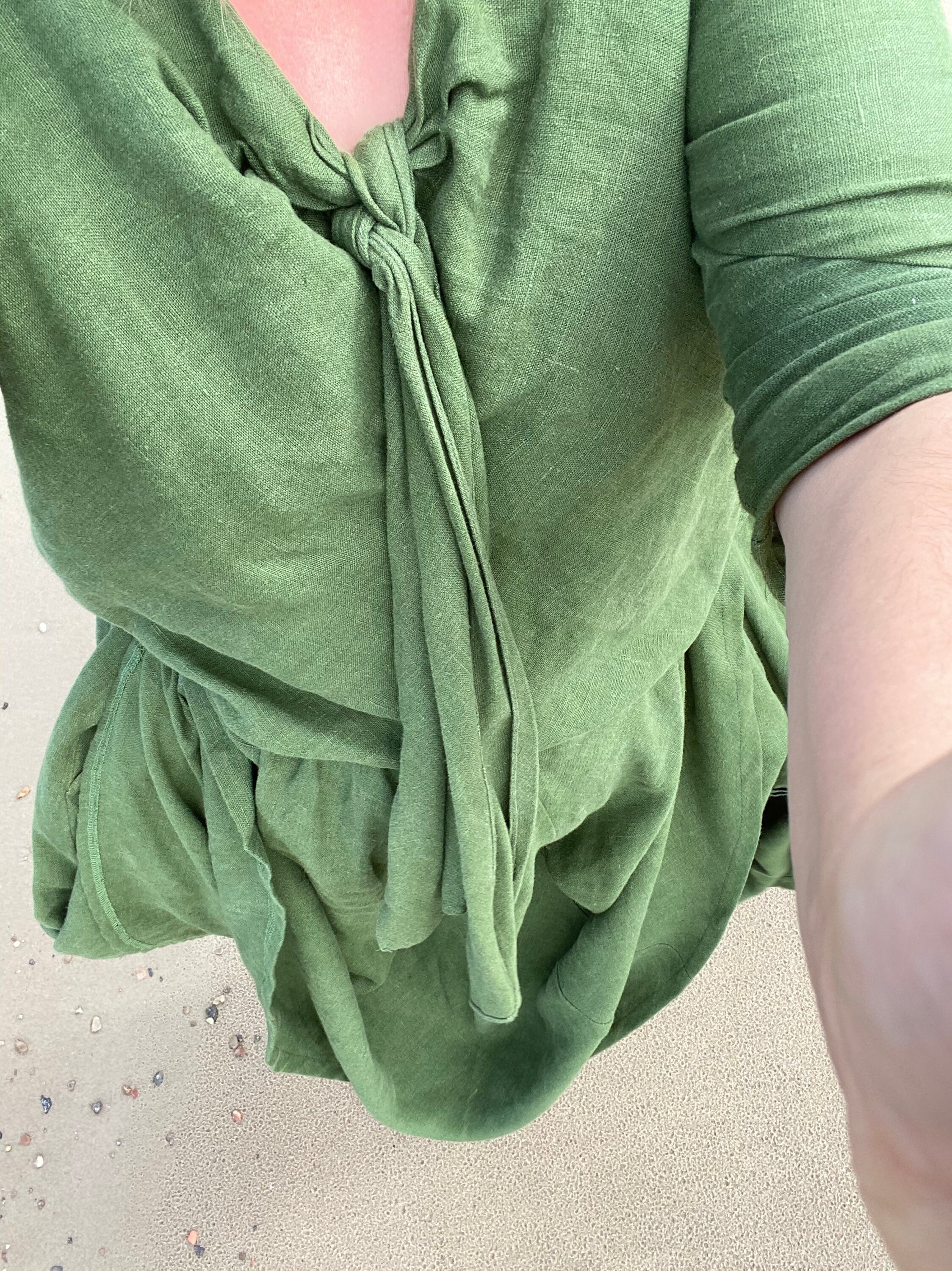 Light Green Linen Dress with Unicorn Upper Embroidery (038-E)