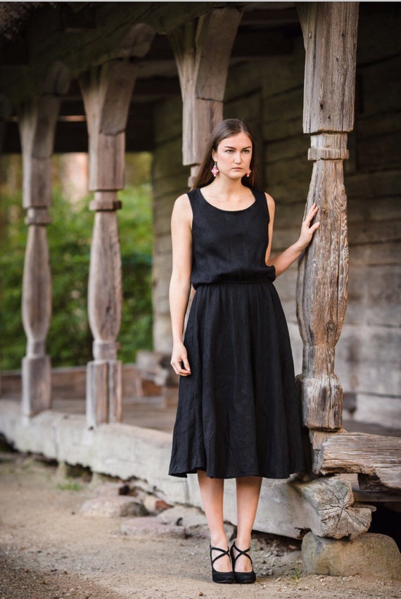 black dress linen