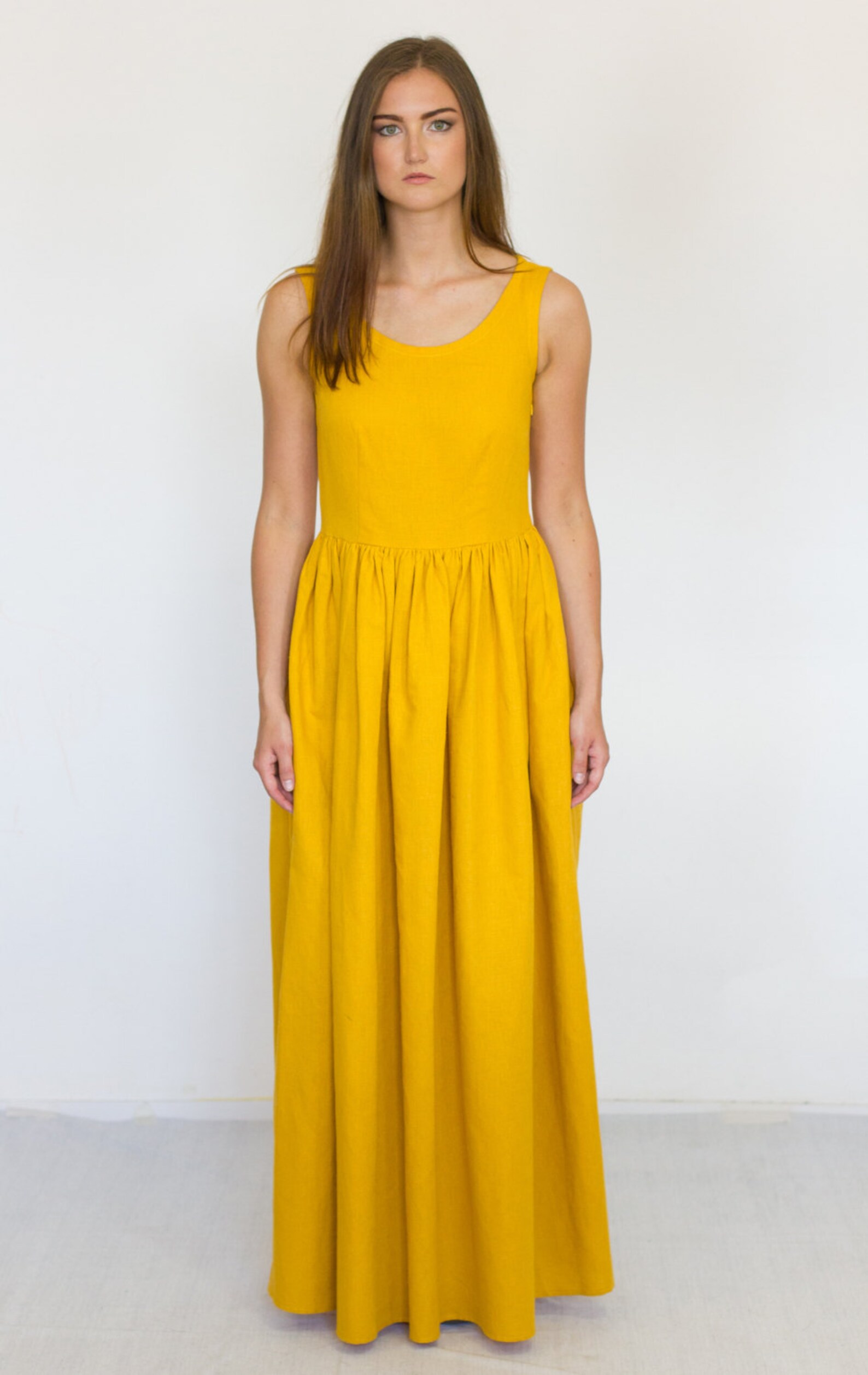 Yellow Linen Dress Long Linen Dress Maxi Dress Yellow Etsy
