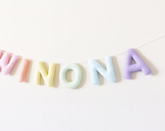 Felt Name Banner - Pastel Nursery Decor - Nursery Garland - Baby Shower Banner - Personalized Banner - Pastel Baby Name Banner