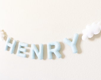 Felt Name Banner - Cloud Nursery Decor - Personalized Gift - Baby Name Banner - Nursery Garland - Baby Boy Nursery