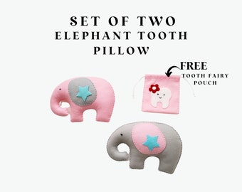Ready to Ship - Set of Two Elephant Tooth Pillow, Boys Tooth Fairy Pillow, Tooth Fairy Pillow, Tooth Pillow, Gift for Baby Shower