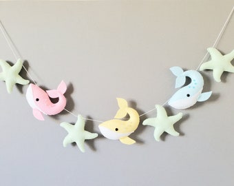 Ready to Ship - Pastel Whale Garland – Felt Whale - Nautical Theme – Whale Banner - Under the Sea Nursery – Playroom Decor