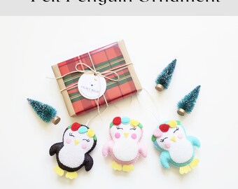 Ready to Ship  Penguin Ornament  – Set of Three Felt Penguin - Baby's First Christmas Ornament - Christmas Ornament - Felt Christmas Penguin