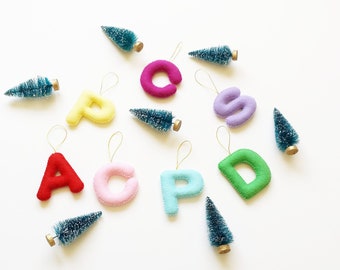 MINI Felt Letter Ornament - Initial Letter Ornament – Christmas Ornament – Felt Decoration - Felt Ornament - Stocking Stuffer