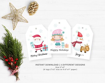 Printable Santa Gift Tag - Christmas Gift Tags - Snowman Gift Tag - Holiday Gift Tags - Favor Tags - Instant DOWNLOAD