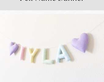 Felt Name Banner - Heart Name Banner - Nursery Decor - Personalized Gift - Baby Name Banner - Nursery Garland