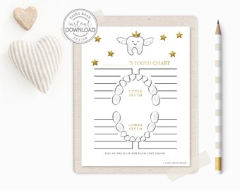 NEW Gold Lost Tooth Chart - Tooth Fairy - Lost Tooth Receipt - Instant DIGITAL DOWNLOAD – Tooth Fairy Gifts - Baby Tooth - Tooth Records