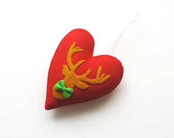 Ready to Ship - Christmas Ornament - Reindeer Ornament - Christmas Gift - Heart Ornament - Holiday Decoration - Stocking Stuffers