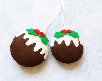 Set of Two - Christmas Pudding Decoration – Christmas Ornament – Felt Decoration – Christmas Decor - Felt Ornament