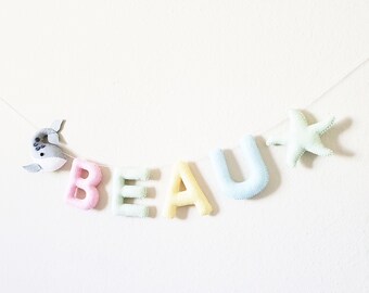 Whale Name Banner - Felt Name Banner - Pastel Name Banner - Whale Garland - Oceam Theme Nursery Decor - Under the sea Nursery