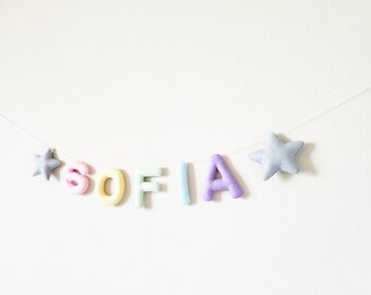 Felt Name Banner - Star Name Banner - Cloud Nursery Decor - Personalized Gift - Baby Name Banner - Nursery Garland - Pastel Nursery