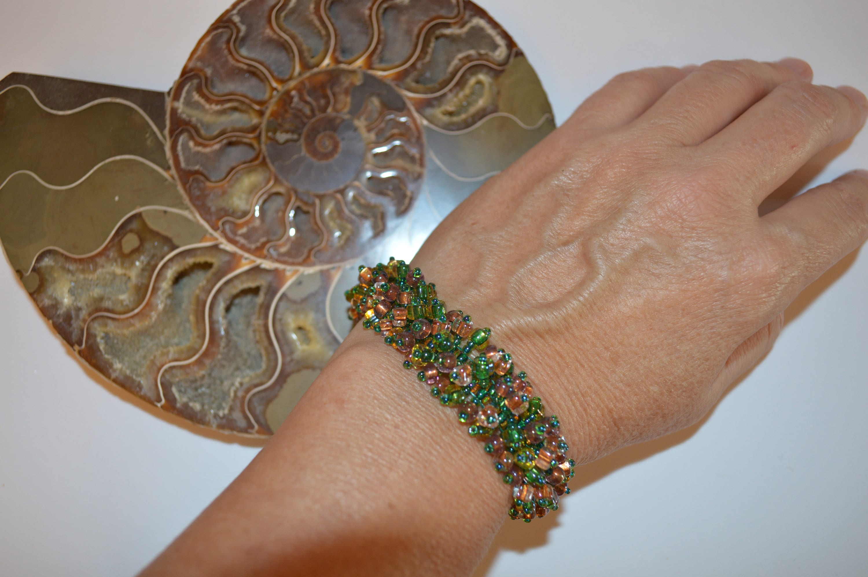 Beaded Bracelet, Fringe Beaded Bracelet, Copper and Green Bracelet