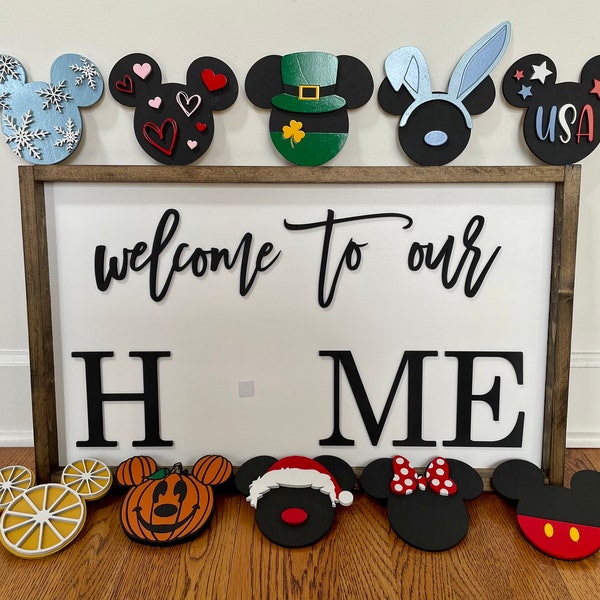 Mickey Interchangeable Welcome to our Home Sign- Interchangeable Welcome Sign- Mickey Welcome Sign