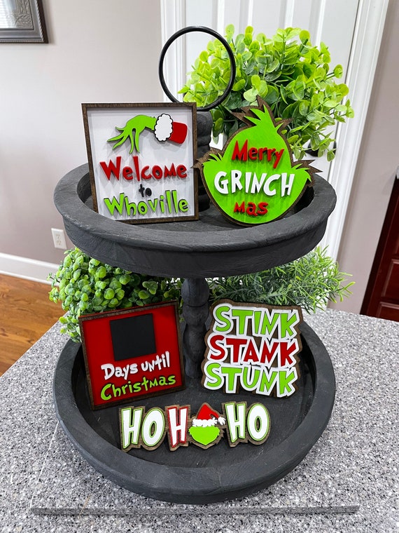 Grinch Tiered Tray Decortier Tray Set Winter Tier Tray Etsy