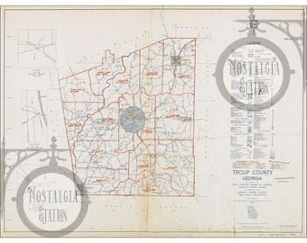 LaGrange, Georgia 1939 Antique Vintage Historic Map Wall Art West Point Troup County Braves Falcons Georgia State Reprint FREE SHIPPING!