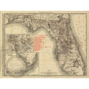 Kaart van de staat Florida 1900 antieke historische vintage foto Steampunk piraat kaart muur decor kunst herdruk GRATIS VERZENDING!