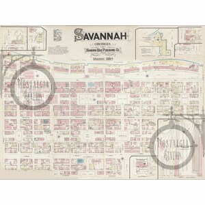 Savannah, Georgia Karte 1884 Antike Vintage historische Savannah State Georgia Südklee Saint Simons Nachdruck 30x40 "Versandkostenfrei!