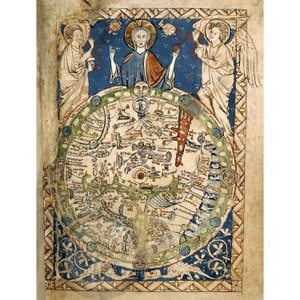 Psalter World Map 1265 Medieval Map Antique Historic Vintage Photo Steampunk Pirate Map Wall Decor Art Reprint  FREE SHIPPING!