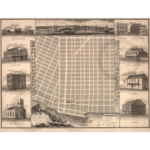 Mobile, Alabama 1824, carte historique vintage antique art mural Bay Bears Ladd-Peebles Alabama Airborne Springhill réimpression LIVRAISON GRATUITE !