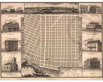 Mobile, Alabama 1824 Antique Vintage Historic Map Wall Art Bay Bears Ladd–Peebles Alabama Airborne Springhill Reprint FREE SHIPPING!