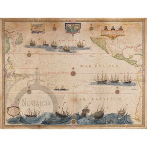 Mappa nautica dei marinai delle rotte dell&#39;Oceano Pacifico, 1622, antica foto d&#39;epoca, mappa pirata Steampunk, decorazione da parete, ristampa SPEDIZIONE GRATUITA!