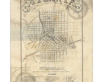 Atlanta, Georgia 1864 Mapa histórico antiguo de época Arte de pared Emory Georgia Tech Braves Falcons Georgia State Reimpresión ¡ENVÍO GRATIS!
