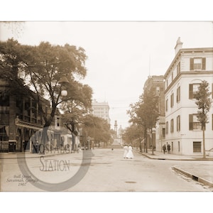 Savannah, Géorgie, 1907, Bull Street, photo vintage historique ancienne, décoration murale murale d'art réimpression livraison gratuite !