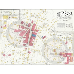 Roanoke, Alabama 1921 Randolph County Wedowee Mappa storica antica d'epoca, ristampa artistica da parete SPEDIZIONE GRATUITA!