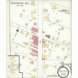 Northport AL Alabama 1910 Tuscaloosa Antique Vintage Historic Map Roll Tide Reprint 24x30" FREE SHIPPING!