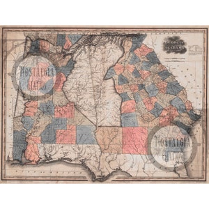 Carte du territoire indien de l'Alabama, 1823, réimpression d'art, décoration murale vintage historique, photo du lac Martin, livraison gratuite !