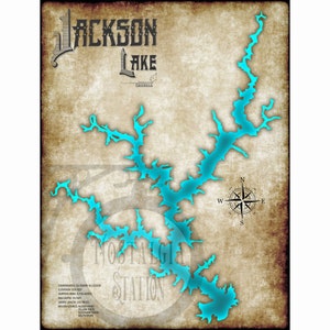 Jackson Lake, Georgia Vintage Style See Karte Wandkunst VERSANDKOSTENFREI!