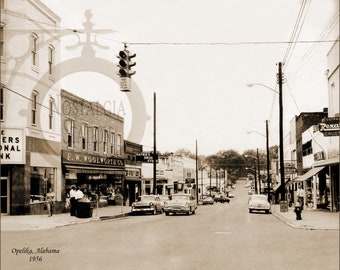 Opelika Alabama 1956 8th Street 8x10 Photo Historic Vintage Antique Photo Wall Art Decor Reprint FREE SHIPPING!