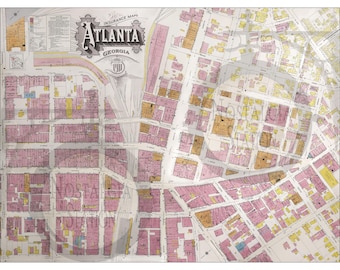 Atlanta, GA Georgia 1911 Antique Vintage Historic Map Wall Art Emory Georgia Tech Braves Falcons Georgia State Reprint 30x40" FREE SHIPPING!