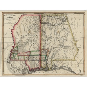 Mississippi und Alabama Indianer Gebiet Karte 1810 Antik Historisches Vintage Foto Wand Dekor Fluss Kunstgeschichte Nachdruck KOSTENLOSER VERSAND!