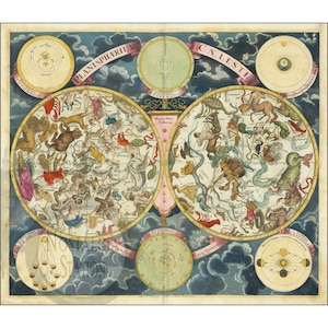 Carte céleste 1710 Planisphaerium Caeleste Antique historique vintage affiche du zodiaque carte Tarot Steampunk décoration murale Art réimpression LIVRAISON GRATUITE !
