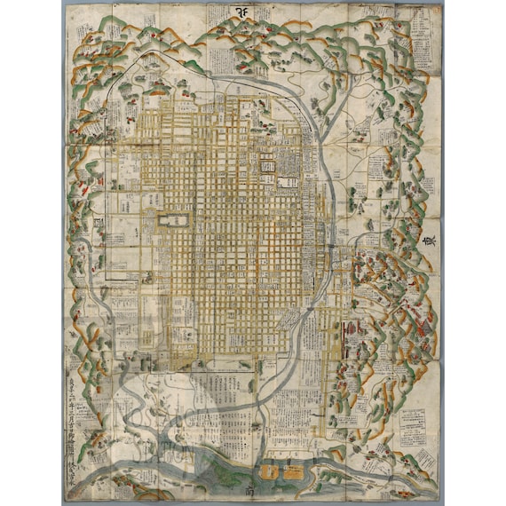 Kyoto Japan 1686 Japanese Map Antique Historic Vintage Photo
