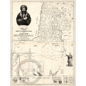 Viaje de los hijos de Israel 1840 Foto histórica antigua de época Sionismo Mapa cristiano Decoración de pared Arte Reimpresión ¡ENVÍO GRATIS!