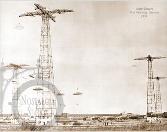 Fort Benning Jump Towers Jump School 1944 (Fort Moore) Antique Historic Vintage Photo Wall Art Vintage Decor Reprint FREE SHIPPING!
