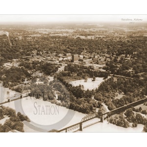 Tuscaloosa AL Alabama 1952 Rotolo di foto aerea Tide Historic Vintage Antique Wall Art Decor Ristampa SPEDIZIONE GRATUITA!