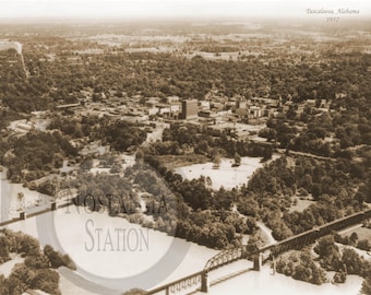 Tuscaloosa AL Alabama 1952 Aerial Photo Roll Tide Historic Vintage Antique Wall Art Decor Reprint DARMOWA WYSYŁKA!