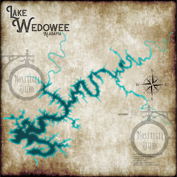 Map of Lake Wedowee Etsy