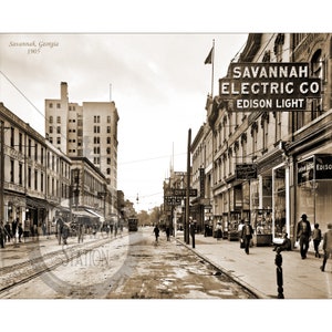 Savannah, Géorgie, 1905, rue Broughton Street, réimpression d'art mural photo vintage historique, décoration murale, réimpression livraison gratuite !