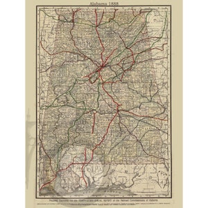 Alabama 1888 Vintage Eisenbahn Karte Antike Historisches Foto Amerikanische Geschichte Wanddekor Kunst Lake Martin Reprint KOSTENLOSER VERSAND!