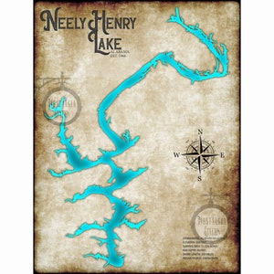 Neely Henry Lake Alabama Vintage Style Lake Kunst Dekor Karte Gadsden Rainbow City Foto KOSTENLOSER VERSAND!