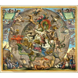 Hemellichamen kaart 1661 antieke historische vintage foto hemelse dierenriem poster kaart Tarot Steampunk Wall Decor Art herdruk GRATIS VERZENDING!