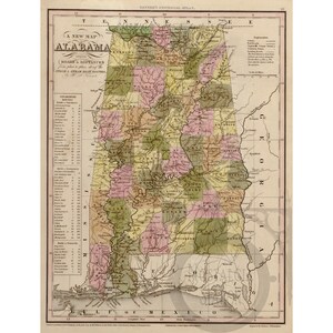 Alabama 1841 Karte Antike historische Vintage Foto amerikanische Geschichte Wand-Dekor-Kunst Lake Martin Reprint KOSTENLOSER VERSAND!