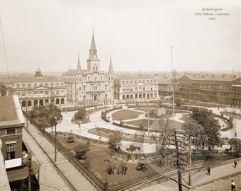 New Orleans Louisiana 1903 Jackson Square Historic Vintage Photo Tulane LSU Wall Art Saints Decor Reprint FREE SHIPPING!