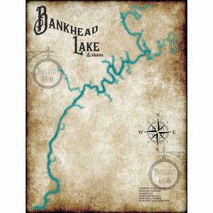 Bankhead Lake Alabama Vintage Stil Lake Wand Kunst Dekor Foto Karte KOSTENLOSER VERSAND!
